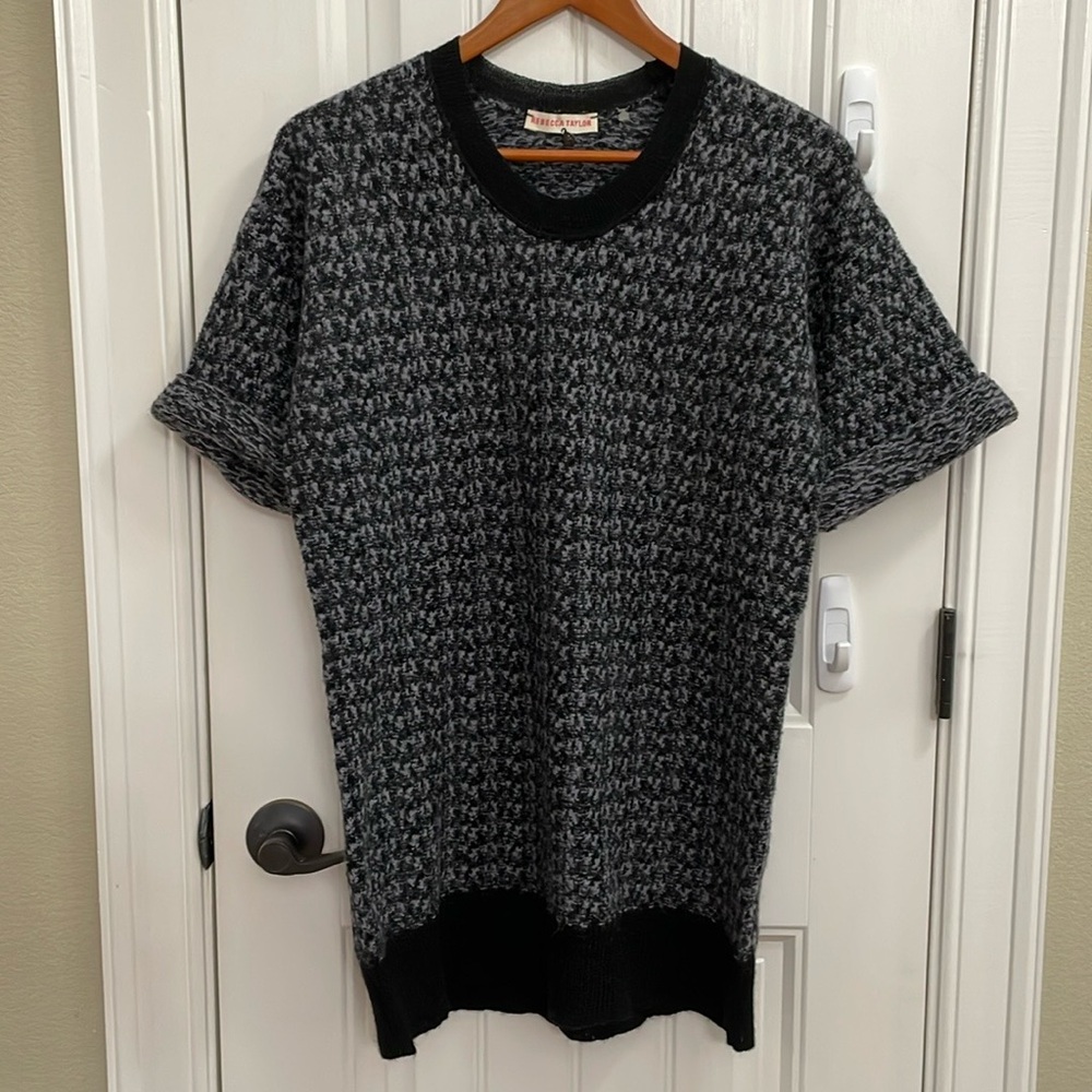 REBECCA TAYLOR oversized gray and black alpaca blend short sleeve sweater.  S
